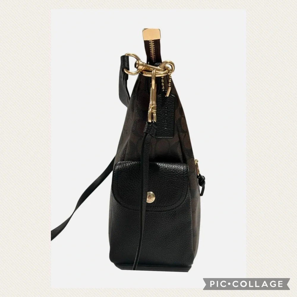 Used 1X Coach Walnut Brown/Black Pennie Signature Leather Crossbody Bag - Picture 3 of 11